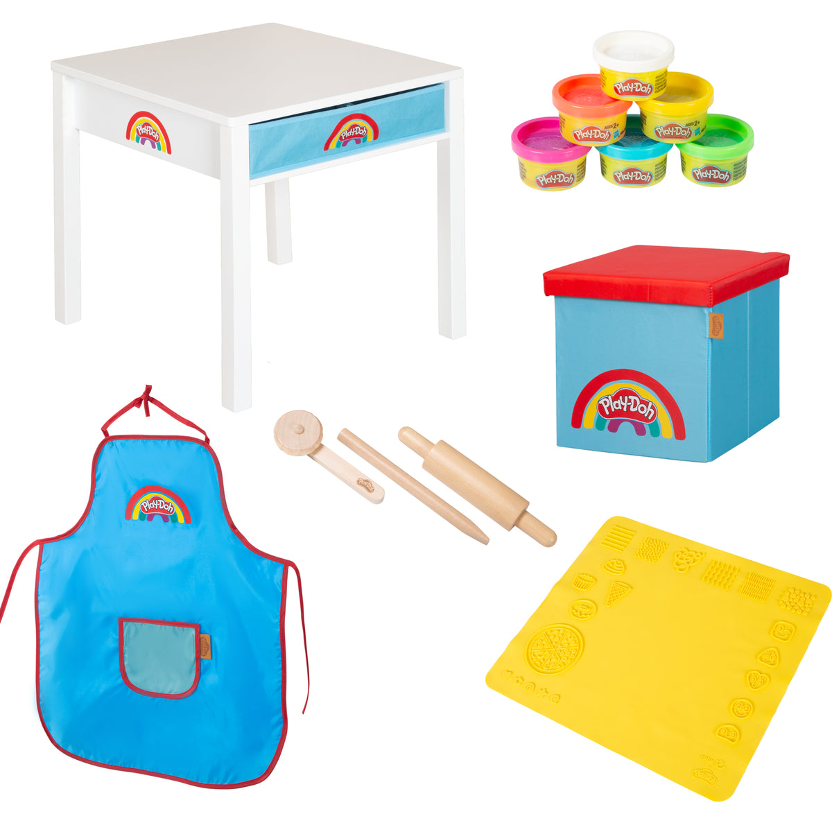 roba x Play-Doh table de bricolage avec tabouret avec 6 pots de pâte à modeler & accessoires de jeu - À partir de 3 ans – Photo du produit (1/16)