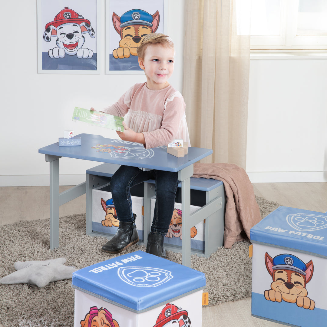 Klappbare Sitzbank 'Paw Patrol' + Canvas Boxen - Umbaubar zum Schulpult – Milieubild (4/18)