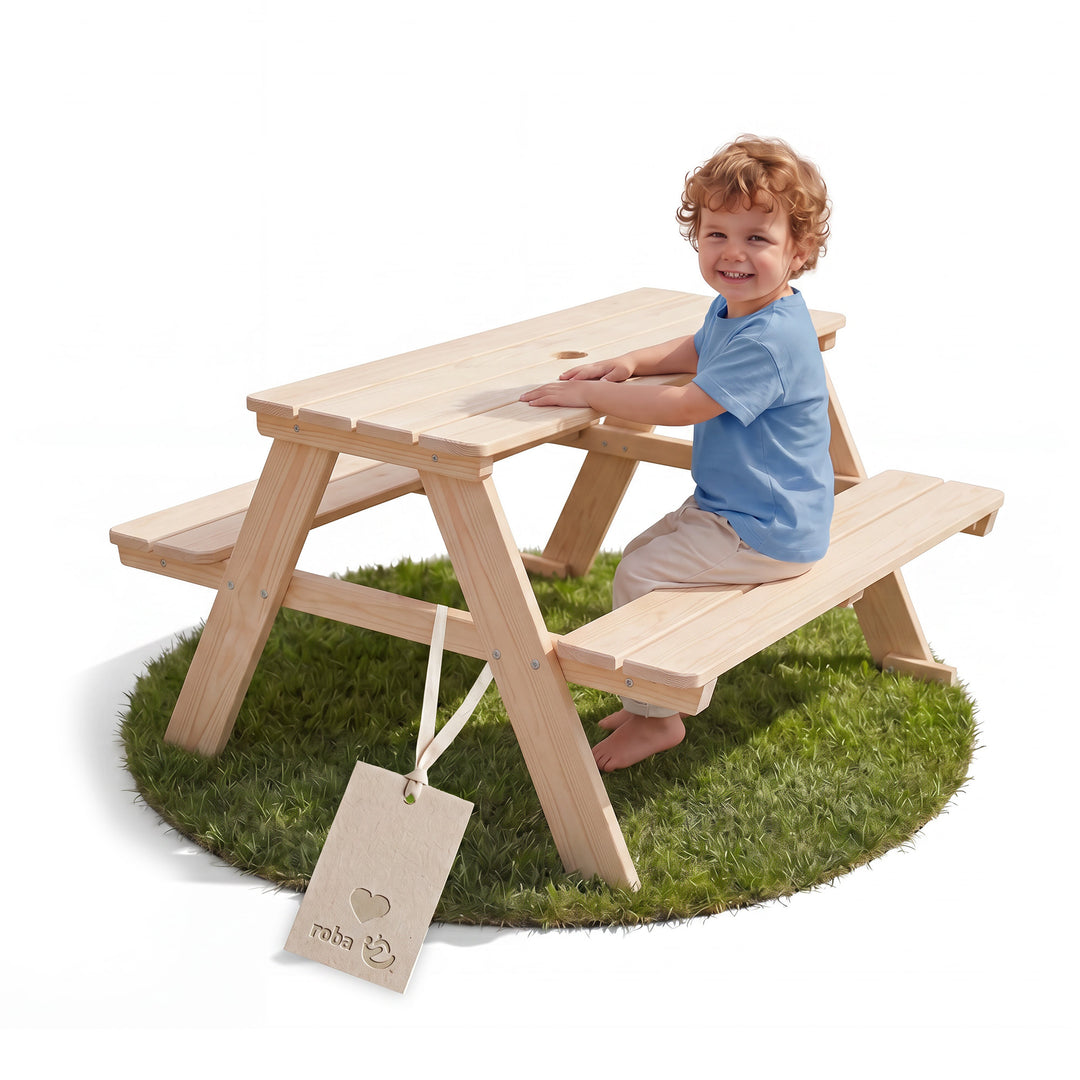 Children's Seating Set 'Outdoor+', Seating Set 'Picknick for 4', Solid Wood - Natural – Product Image (1/9)