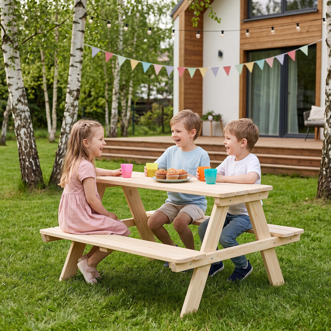 Children's Seating Set 'Outdoor+', Seating Set 'Picknick for 4', Solid Wood - Natural – Lifestyle Image (8/9)