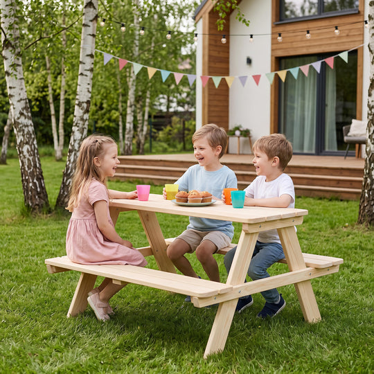 Children's Seating Set 'Outdoor+', Seating Set 'Picknick for 4', Solid Wood - Natural – Lifestyle Image (8/9)