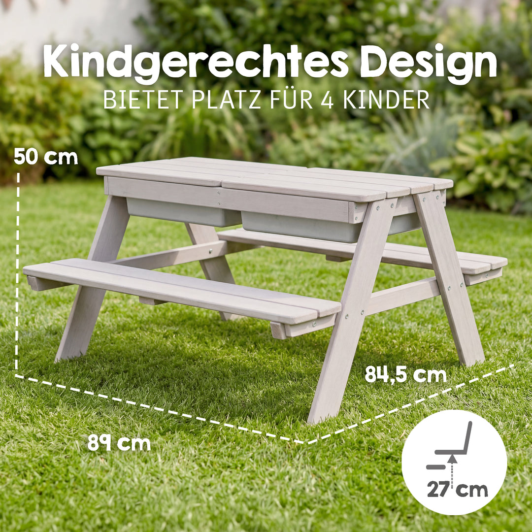 Set de mesa y sillas infantil 'Play' con bandejas de juego, resistente a la intemperie madera maciza, set de mesa y sillas & mesa de barro - Gris – Infografía (10/13)