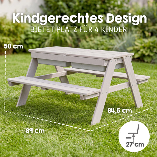 Set de mesa y sillas infantil 'Play' con bandejas de juego, resistente a la intemperie madera maciza, set de mesa y sillas & mesa de barro - Gris – Infografía (10/13)