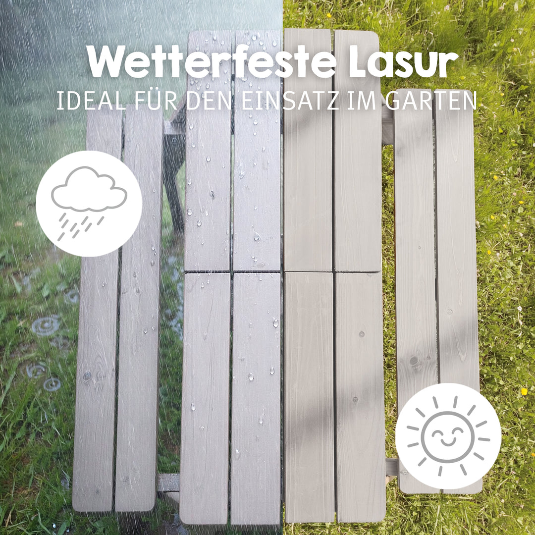 Set de mesa y sillas infantil 'Play' con bandejas de juego, resistente a la intemperie madera maciza, set de mesa y sillas & mesa de barro - Gris – Infografía (8/13)