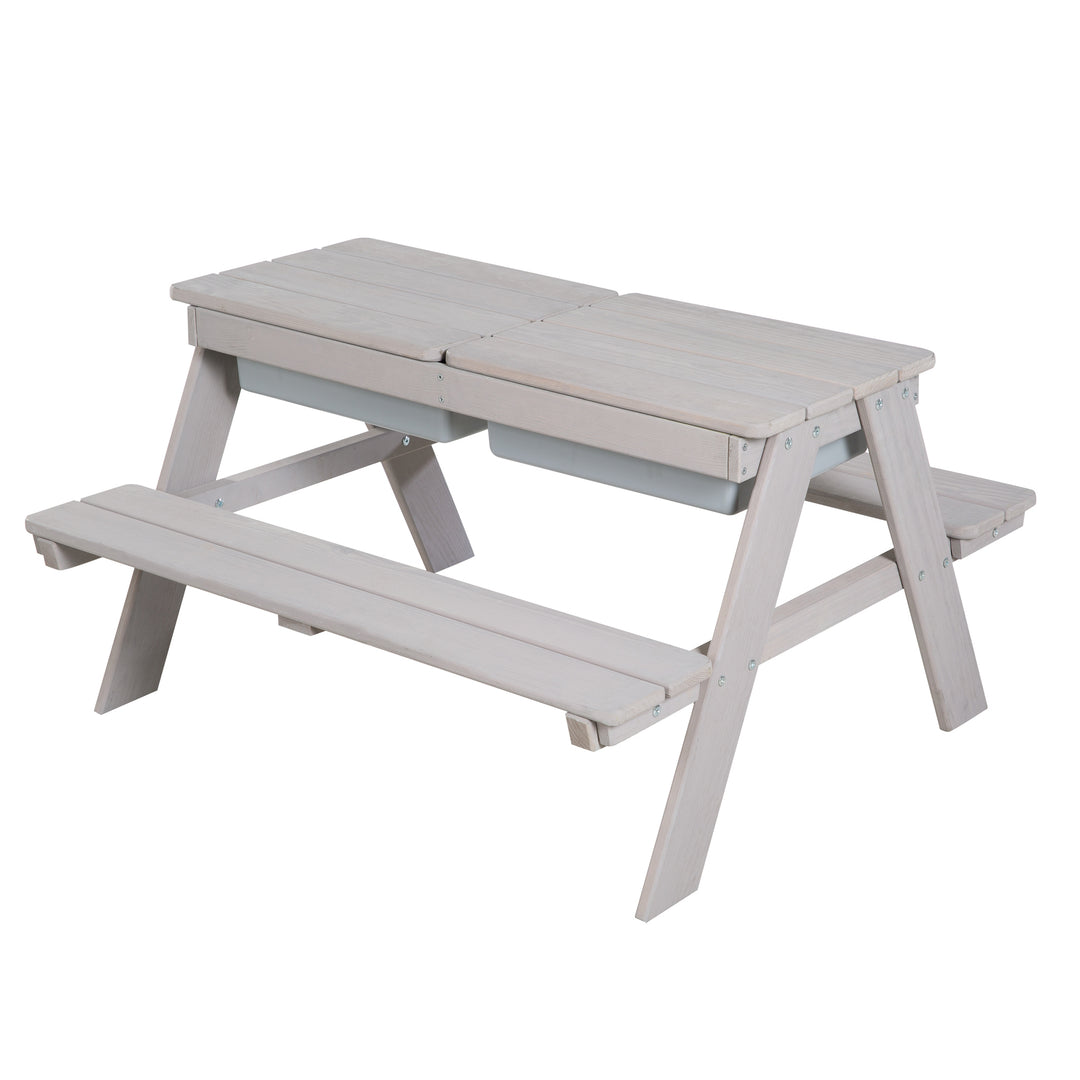 Set de mesa y sillas infantil 'Play' con bandejas de juego, resistente a la intemperie madera maciza, set de mesa y sillas & mesa de barro - Gris – Recorte (3/13)