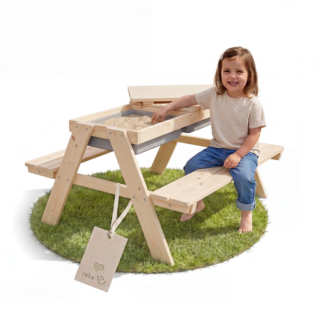 Set de mesa y sillas infantil 'Play' con bandejas de juego, madera maciza, set de mesa y sillas & mesa de barro - Natural – Foto del producto (1/14)