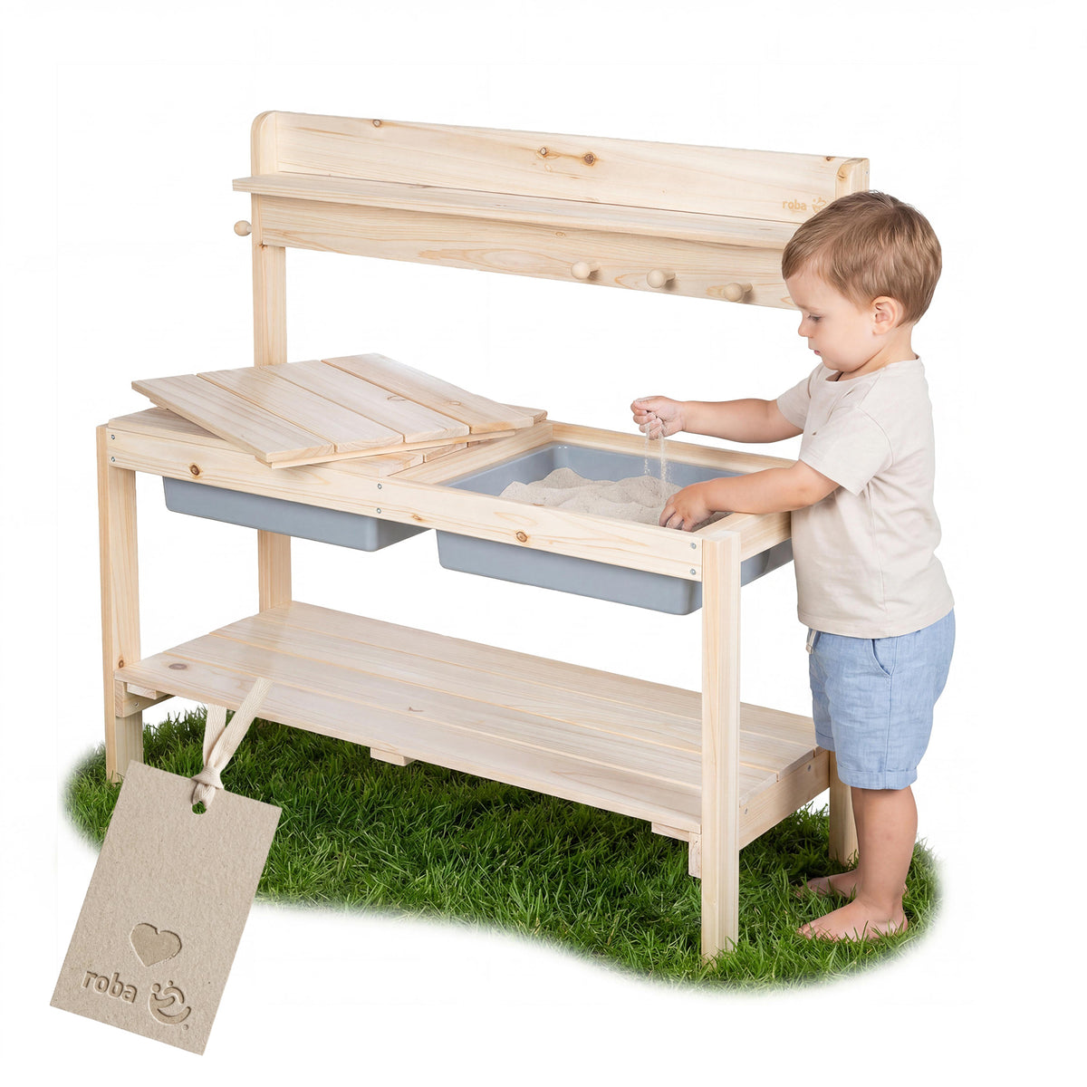 Mud Kitchen 'Outdoor+' with Removable Cover - Solid Wood - Natural – Product Image (1/10)
