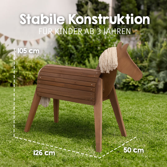 Caballo de volteo y de exterior con mäcrin & cola - Madera maciza color teca – Infografía (3/8)