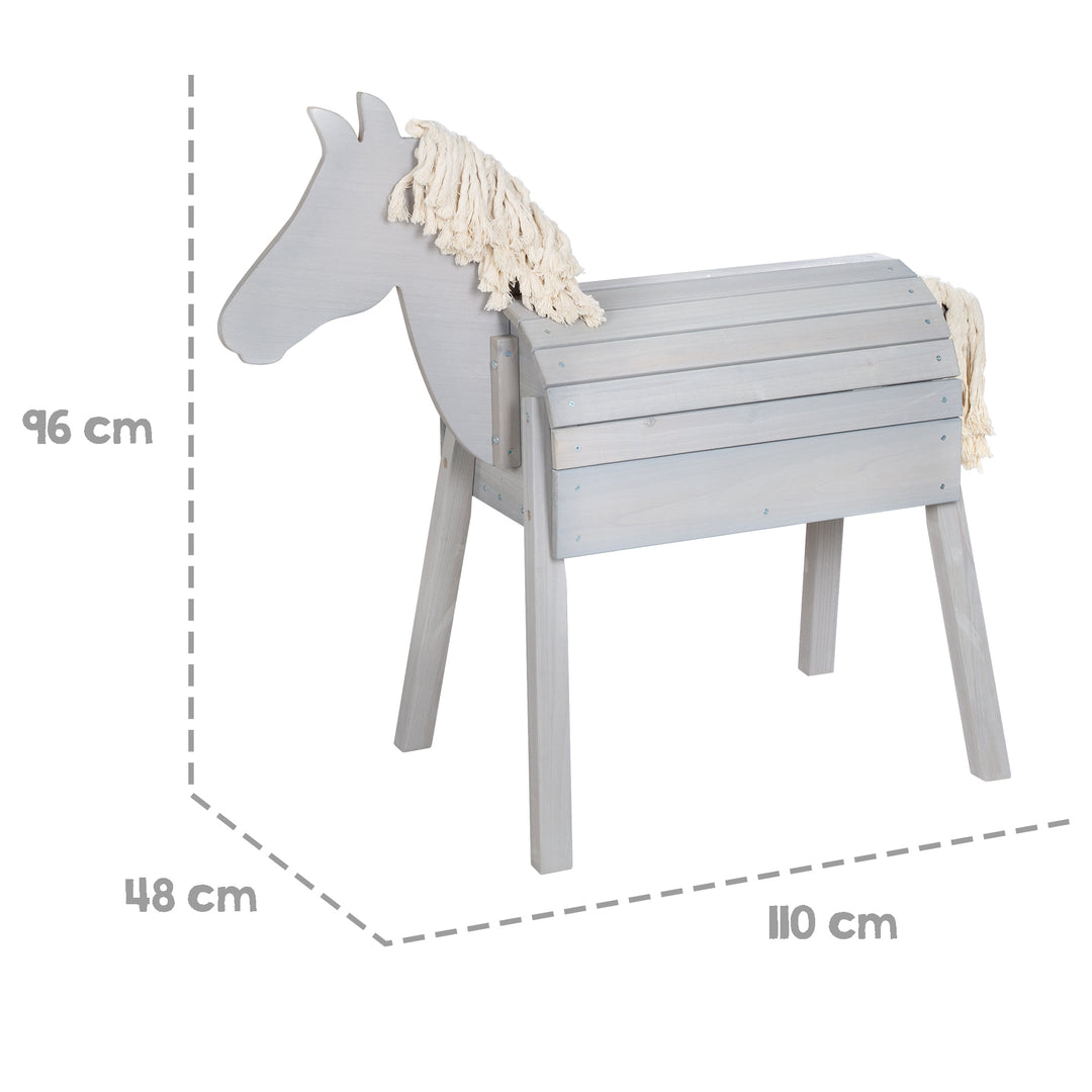 Jeu & cheval de voltige - Avec crinière, queue & surface de rangement - Bois massif gris lasuré – Infographie (6/7)