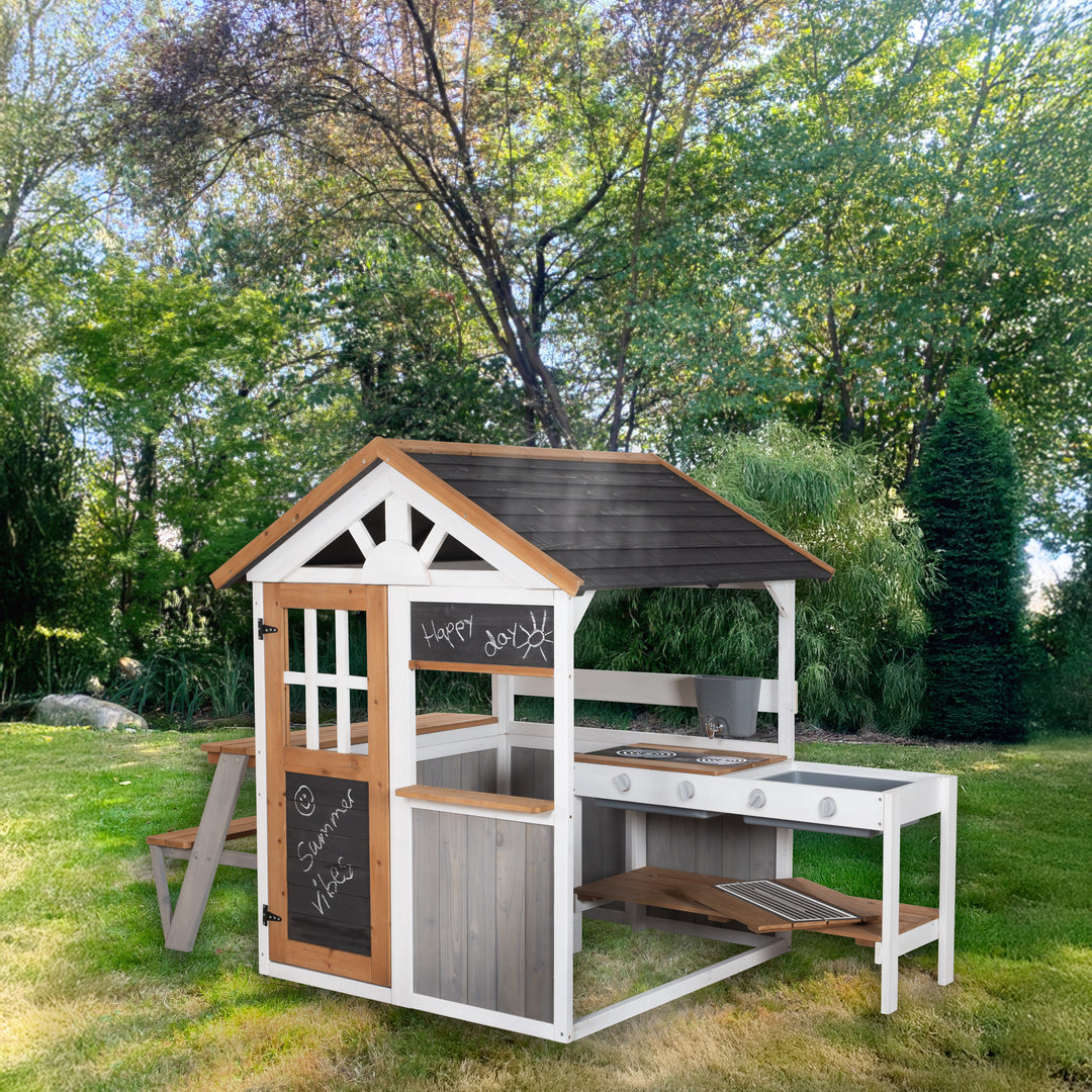 Casita de jardín completo incl. cocina de juguete + mesa de picnic - Madera barnizada multicolor – Foto ambientada (2/11)