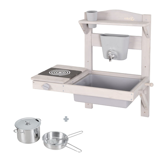 Mud Kitchen for Hanging incl. Accessories - FSC-Certified Wood - Grey Glazed – Cutout (1/10)
