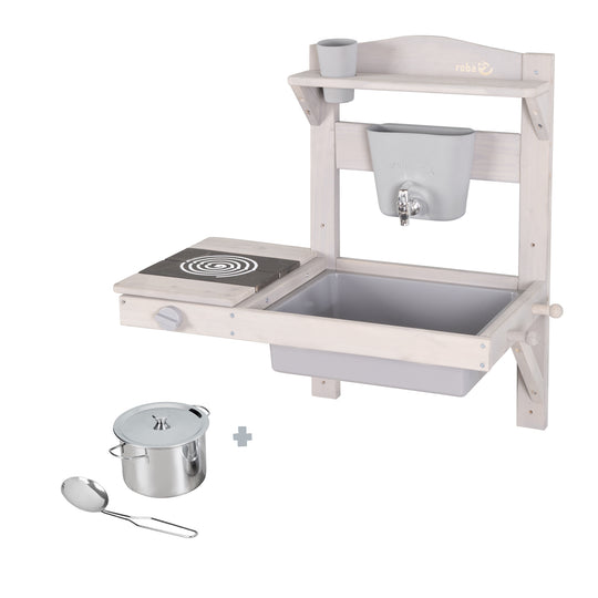 Mud Kitchen for Hanging incl. Accessories - FSC-Certified Wood - Grey Glazed – Cutout (7/10)