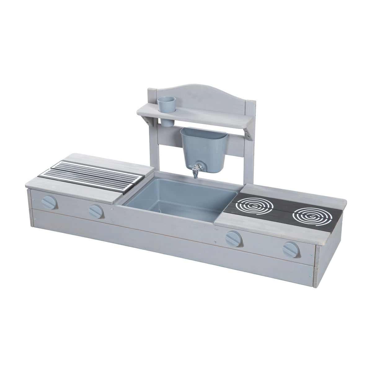 2in1 Balcony Sandbox & Mud Kitchen - FSC®-Certified - Grey-Glazed Solid Wood – Cutout (1/15)