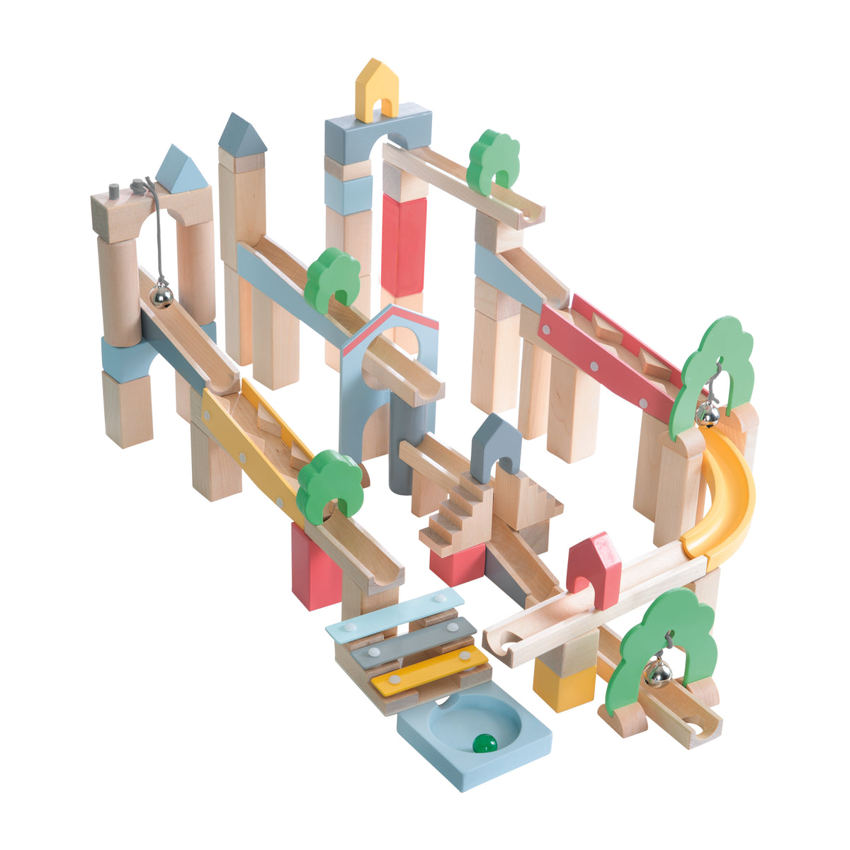 Marble Run Made of Wood 60-Piece incl. 20-Piece Add-on Set for Landscape Building – Cutout (1/7)