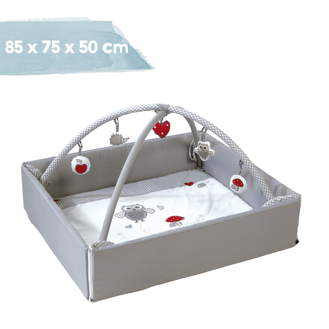 Babynest 'Adam & Eule', 4in1, Wickelauflage, Spieldecke, Activity Center & Laufgittereinlage – Infografik (6/6)