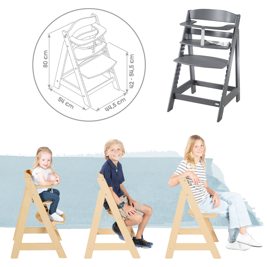Hochstuhl Set 2in1 'Born Up' - Treppenhochstuhl 'Sit Up' + Aufsatz 'Graphite gesteppt' - Anthrazit – Infografik (8/15)