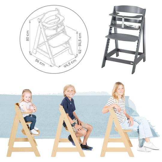 Hochstuhl Set 2in1 'Born Up' - Treppenhochstuhl 'Sit Up' + Aufsatz 'Graphite gesteppt' - Anthrazit – Infografik (8/15)