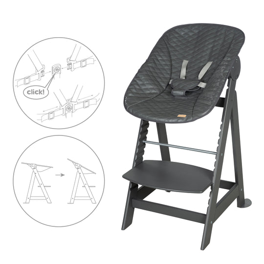 Hochstuhl Set 2in1 'Born Up' - Treppenhochstuhl 'Sit Up' + Aufsatz 'Graphite gesteppt' - Anthrazit – Infografik (13/15)