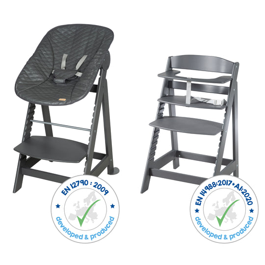 Hochstuhl Set 2in1 'Born Up' - Treppenhochstuhl 'Sit Up' + Aufsatz 'Graphite gesteppt' - Anthrazit – Infografik (14/15)