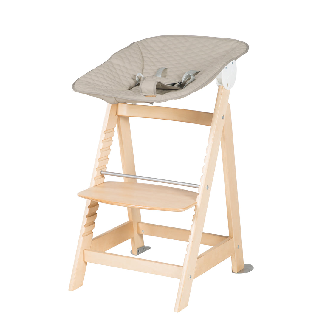 Hochstuhl Set 2in1 'Born Up' - Treppenhochstuhl 'Sit Up' + Aufsatz 'Greyish gesteppt - Natur – Freisteller (8/25)