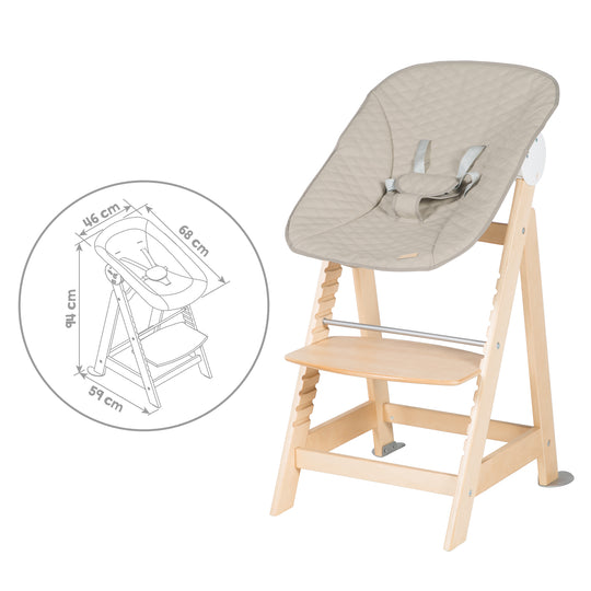 Hochstuhl Set 2in1 'Born Up' - Treppenhochstuhl 'Sit Up' + Aufsatz 'Greyish gesteppt - Natur – Infografik (10/25)