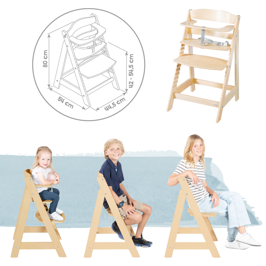Hochstuhl Set 2in1 'Born Up' - Treppenhochstuhl 'Sit Up' + Aufsatz 'Greyish gesteppt - Natur – Infografik (11/25)