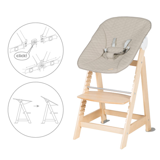 Hochstuhl Set 2in1 'Born Up' - Treppenhochstuhl 'Sit Up' + Aufsatz 'Greyish gesteppt - Natur – Infografik (14/25)
