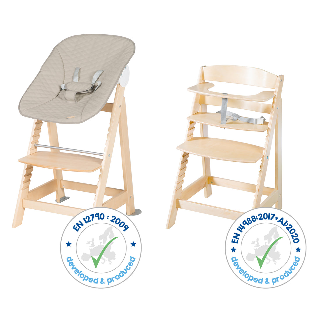 Hochstuhl Set 2in1 'Born Up' - Treppenhochstuhl 'Sit Up' + Aufsatz 'Greyish gesteppt - Natur – Infografik (16/25)