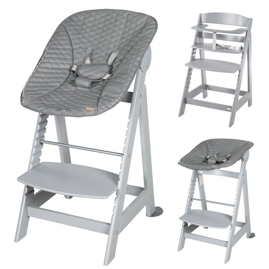 High Chair Set 2in1 'Born Up' - Step High Chair 'Sit Up' + Attachment 'Stone quilted' - Grey – Cutout (1/16)