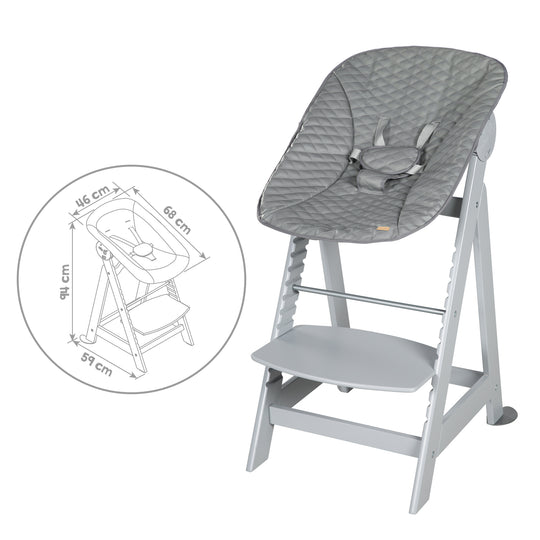 High Chair Set 2in1 'Born Up' - Step High Chair 'Sit Up' + Attachment 'Stone quilted' - Grey – Infographic (9/16)