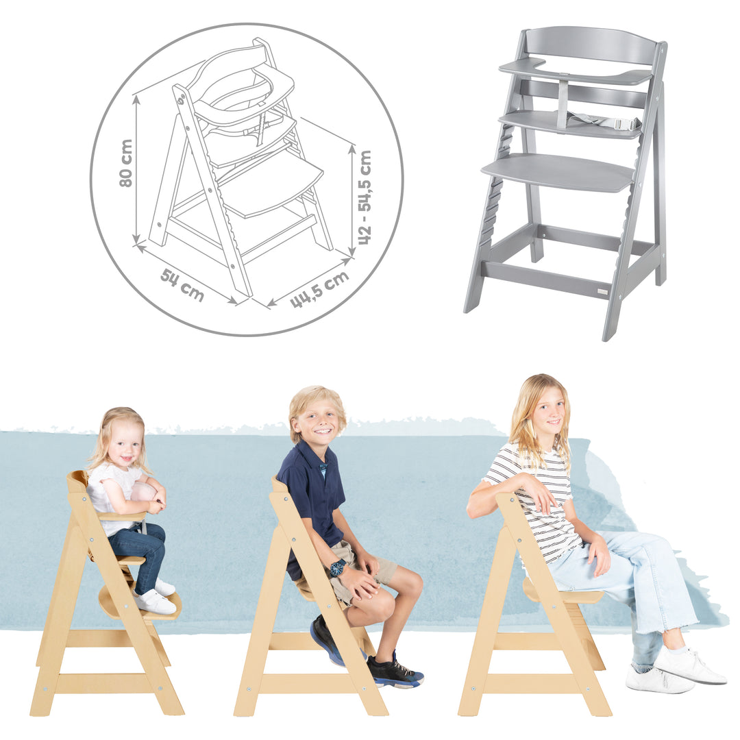 High Chair Set 2in1 'Born Up' - Step High Chair 'Sit Up' + Attachment 'Stone quilted' - Grey – Infographic (10/16)
