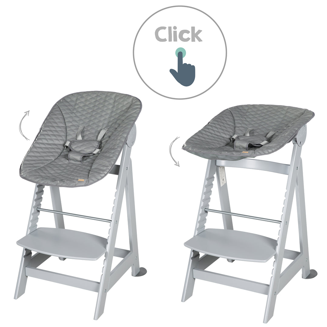 High Chair Set 2in1 'Born Up' - Step High Chair 'Sit Up' + Attachment 'Stone quilted' - Grey – Infographic (11/16)