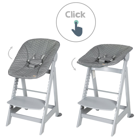 High Chair Set 2in1 'Born Up' - Step High Chair 'Sit Up' + Attachment 'Stone quilted' - Grey – Infographic (11/16)