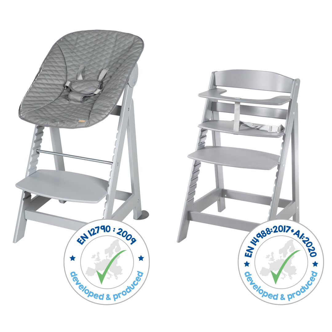 High Chair Set 2in1 'Born Up' - Step High Chair 'Sit Up' + Attachment 'Stone quilted' - Grey – Infographic (15/16)