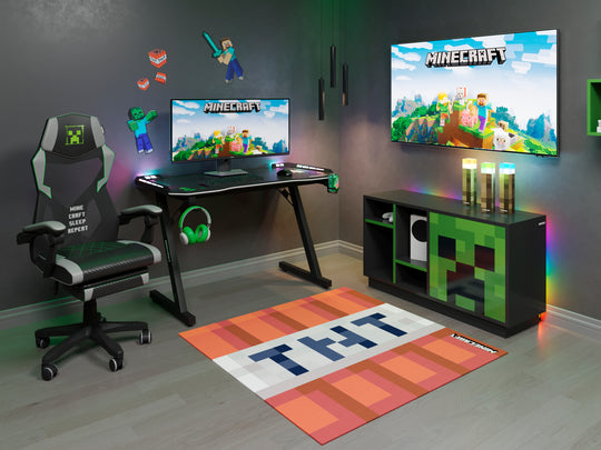 Gaming Tisch mit LED 'Minecraft' - Becher- und Headphonehalterung - Z-Fuß aus Metall – Produktbild (2/6)