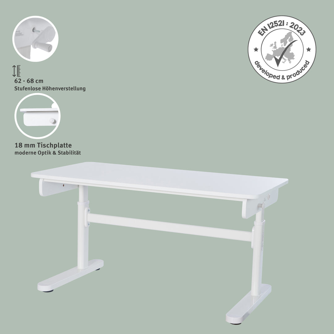 Scrivania per bambini basic - Regolabile in altezza - Ergonomico design - Senza cassetto - Bianco – Infografica (3/12)