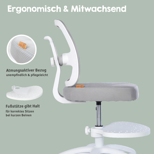 Silla de oficina infantil smart grow 2D- ergonómico silla giratoria - Regulable en altura - Blanco / gris – Infografía (11/36)