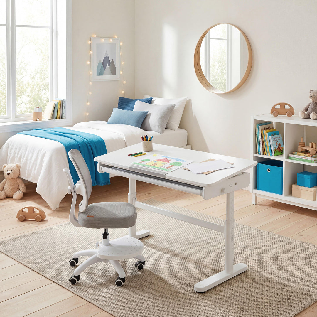 Silla de oficina infantil smart grow 2D- ergonómico silla giratoria - Regulable en altura - Blanco / gris – Foto ambientada (14/36)