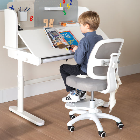Silla de oficina infantil smart grow 2D- ergonómico silla giratoria - Regulable en altura - Blanco / gris – Foto ambientada (9/36)