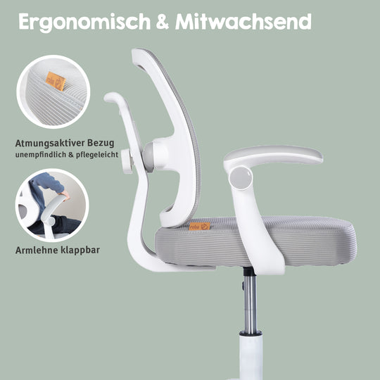 Silla de oficina infantil smart grow 2D- ergonómico silla giratoria - Regulable en altura - Blanco / gris – Infografía (21/36)