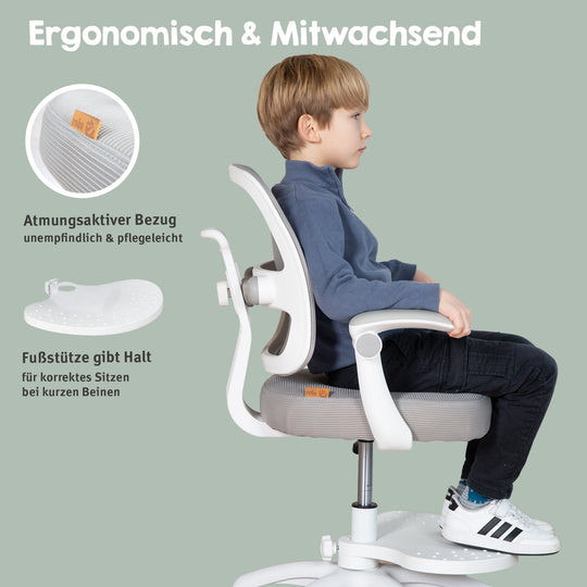 Silla de oficina infantil smart grow 2D- ergonómico silla giratoria - Regulable en altura - Blanco / gris – Infografía (29/36)