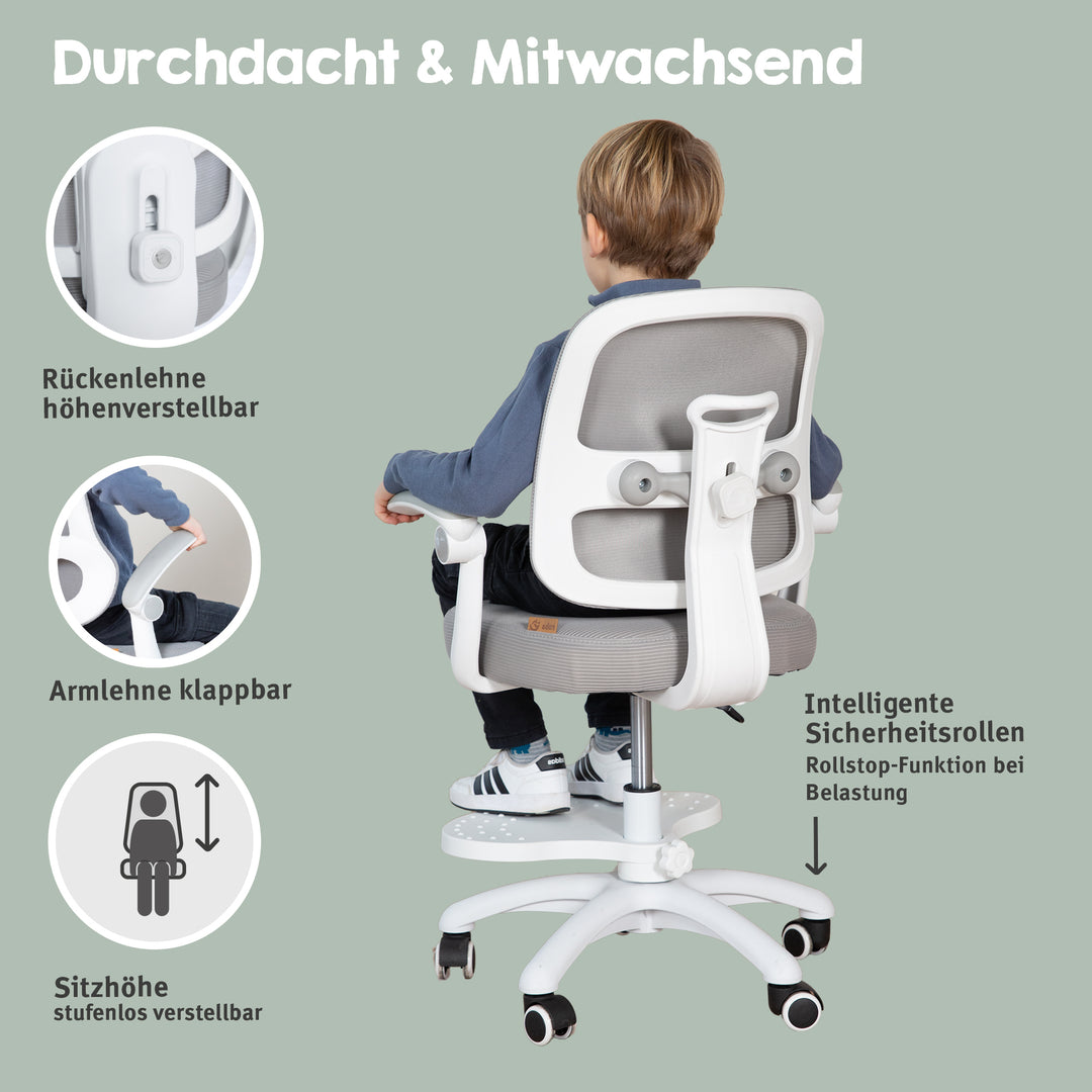 Silla de oficina infantil smart grow 2D- ergonómico silla giratoria - Regulable en altura - Blanco / gris – Infografía (30/36)