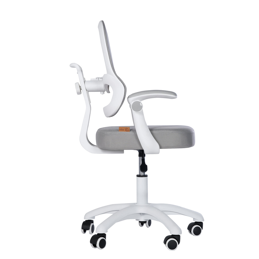 Chaise de bureau enfant smart grow 3D - Ergonomique fauteuil pivotant - Réglable en hauteur - Blanc / gris – Détourage (27/38)