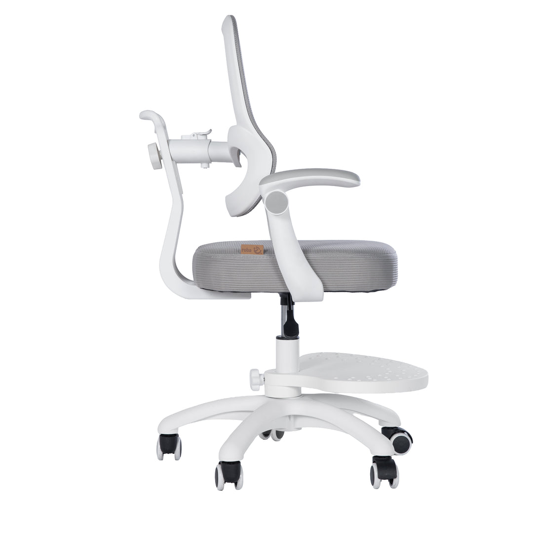 Chaise de bureau enfant smart grow 3D - Ergonomique fauteuil pivotant - Réglable en hauteur - Blanc / gris – Détourage (37/38)