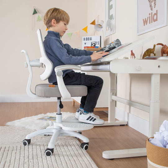 Chaise de bureau enfant smart grow 3D - Ergonomique fauteuil pivotant - Réglable en hauteur - Blanc / gris – Photo d'ambiance (30/38)