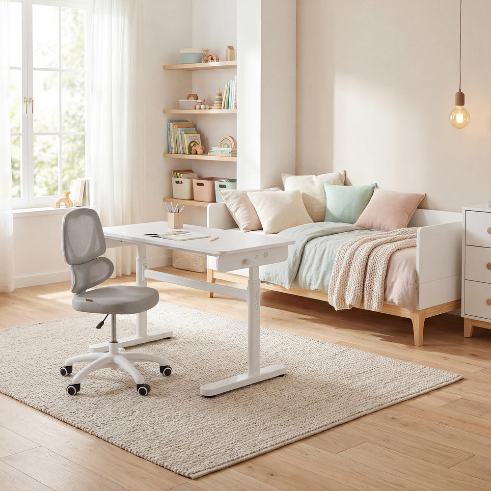 Kinderbürostuhl Smart Grow Premium - Ergonomischer Drehstuhl - Höhenverstellbar - Weiß / Grau – Milieubild (2/39)