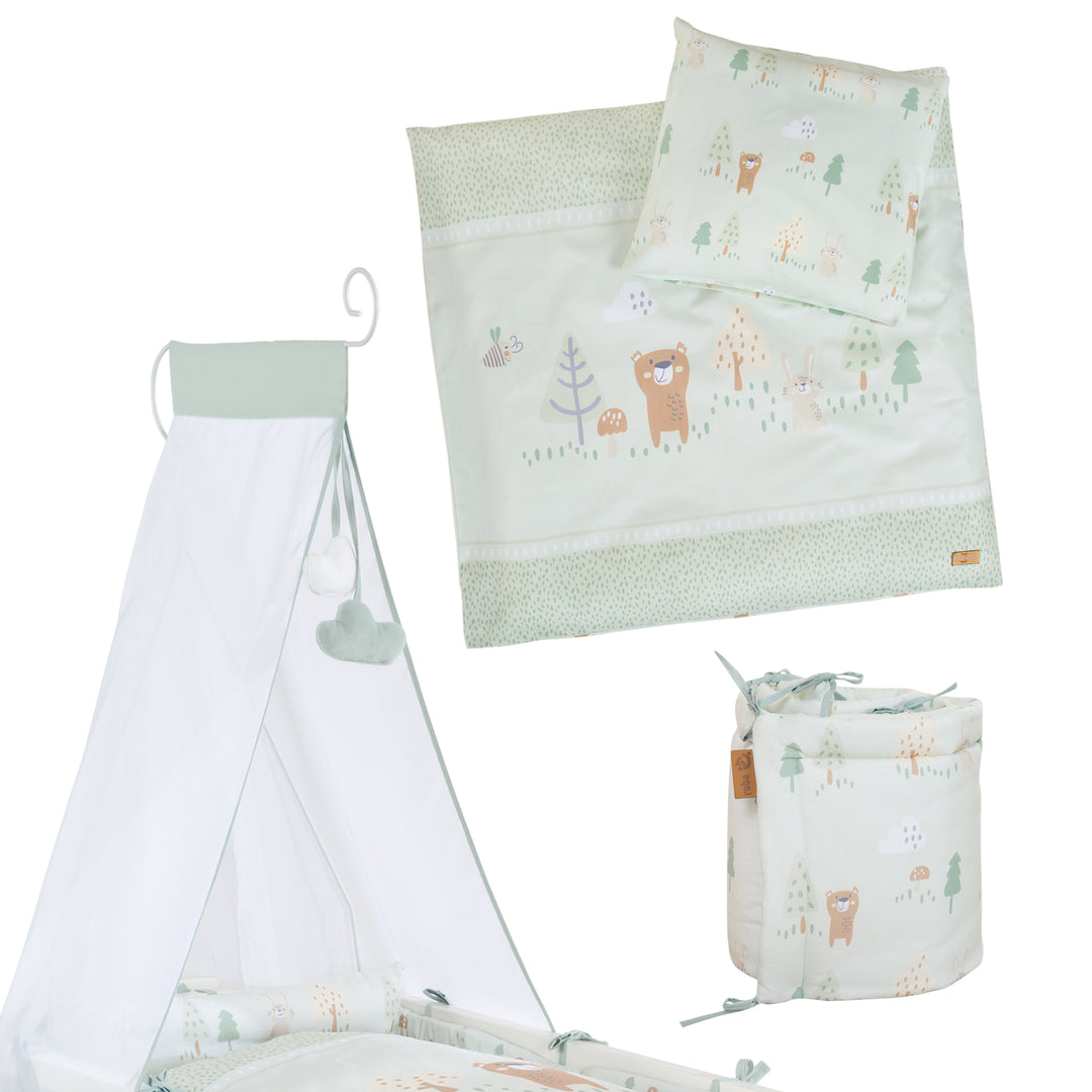 Berceau bébé 'Woodland Buddies' 40 x 90 cm incl. accessoires - Blanc / vert pastel – Infographie (3/7)
