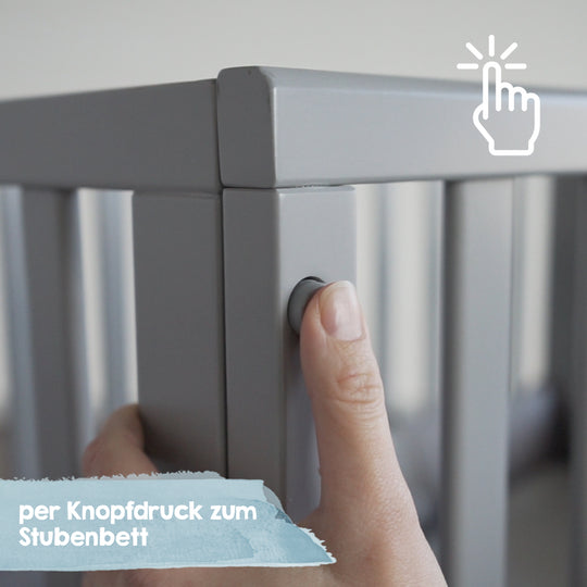 Nursery & Bedside Crib 'roba Style' 3 in 1 in Taupe incl. Mattress & Cot Bumper – Infographic (12/12)