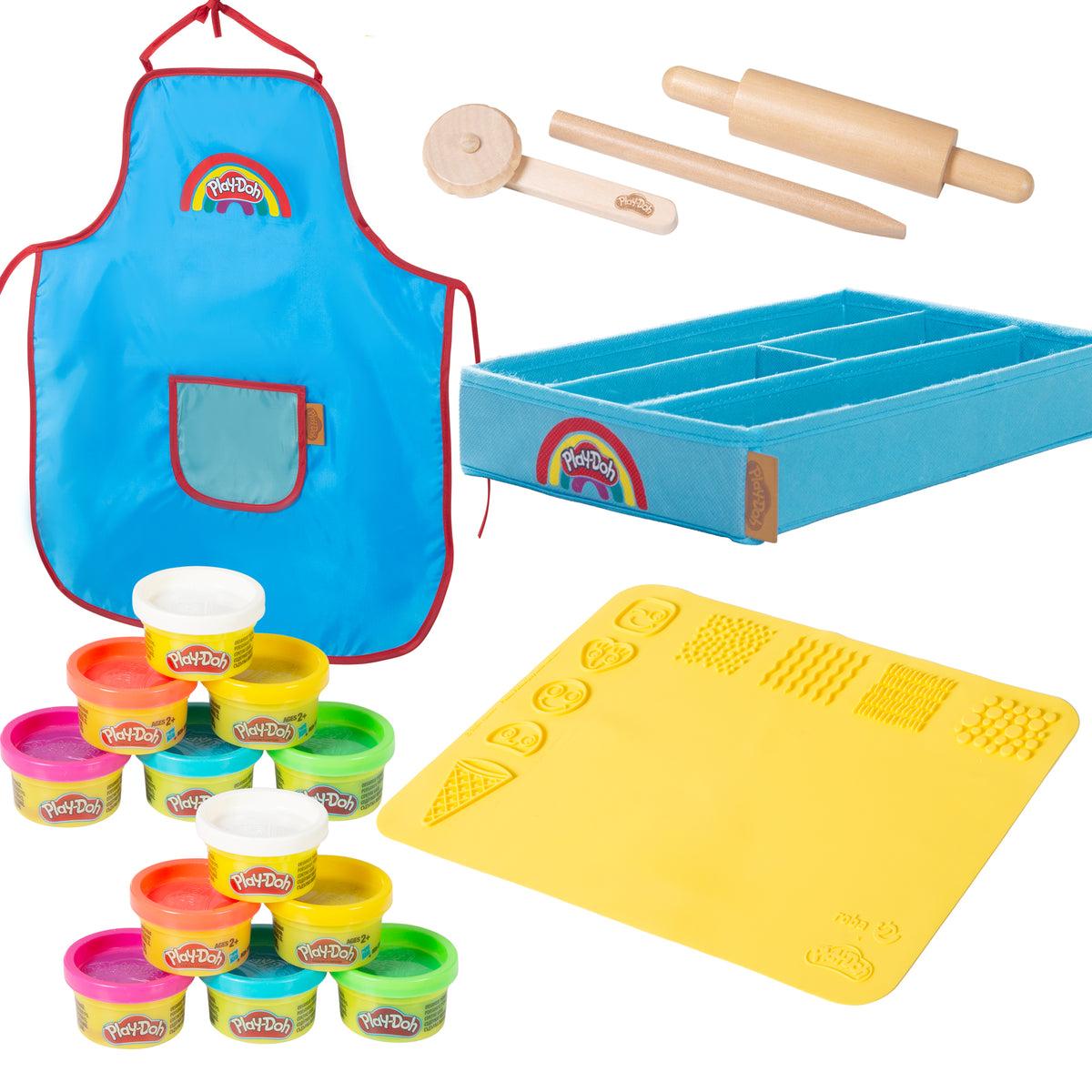 roba x Play-Doh Spielset mit Box, Kreativmatte, 12 Knete, Holzwerkzeugen & Schürze – Produktbild (1/17)