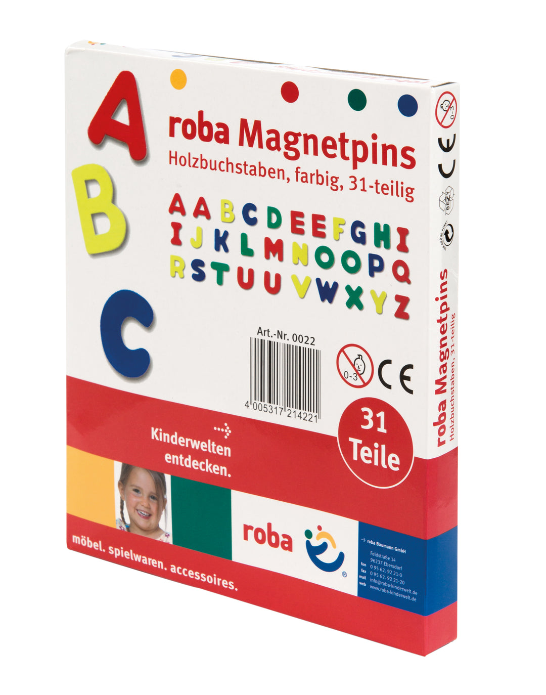 Magnetbuchstaben, ABC Set 31 tlg, Magnetpins aus Holz, Schul-Spielzeug für Kinder – Freisteller (1/5)